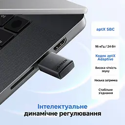 Bluetooth 6.0 аудіопередавач UGREEN BT701 аудіоадаптер з підключенням до джерела звуку через USB-C з трансляцією LE Audio Auracast на сумісні пристрої з кодеками aptX HD aptX Adaptive LC3 із затримкою менш як 40 мс у LE Audio Unicast зі спільним прослуховуванням у класичному режимі без aptX HD для PS5 Switch ПК Mac з кнопкою перемикання кодеків Plug & Play з автоматичним повторним підключенням навушників з дальністю передавання до 10 м без перешкод чорний (65708) - мініатюра 4