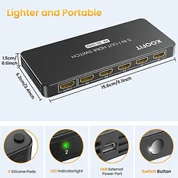 HDMI-перемикач 5 In 1 Out, HDMI Splitter 4K підтримує 4K 3D UHD - мініатюра 2