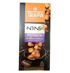 Шоколад Trapa Intenso чорний екстра з цілим фундуком 70% cacao без глютена 175 г