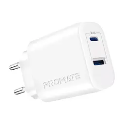 Зарядное устройство Promate 17W USB-C+USB-A (biplug-2.white)