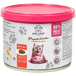 Вологий корм для котів Pet Chef шматочки в желе М'ясний мікс 200 г