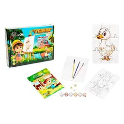 Деревʼяний пазл-розмальовка А5 "Гусочка" PuzzleOK Puz-22937 пензлик, фарби, клейка плівка - мініатюра 2