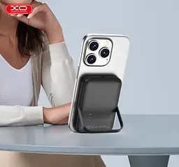 Зовнішній акумулятор магнітний XO PR242 5000mAh Magnetic wireless 15W з ніжкою підставкою U-shaped holder - мініатюра 3