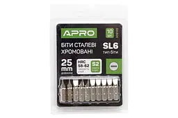 Біта викруткова APRO насадка пряма SL6 x 25 мм хром в упаковці 10 шт. - мініатюра 4
