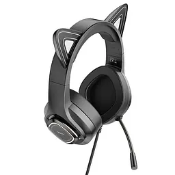 Ігрові дротові навушники Hoco W107 Cute Cat Ear, USB, 3.5mm, 2m, Black-Green - мініатюра 5