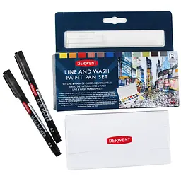 Набір Line and Wash Paint Pan 12 кольорів+пензель з резервуаром+2 лінери Derwent - мініатюра 2