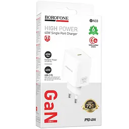 МЗП Borofone BN33 Fuente PD40W (1USB-C) White - мініатюра 2