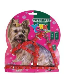 Набір шлейка і повідок для йоркширського тер'єра Tatrapet York1,0*22-45 см/120 мм червоний з візерунком