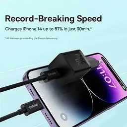 Зарядний пристрій набір із кабелем Baseus GaN5 mini Fast Charger 1C 30 W P10110902113-00 - мініатюра 3