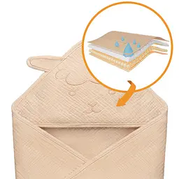 Рушник з капюшоном Lionelo Muslin Hooded Towel Beige Sand 80х80 см - мініатюра 5