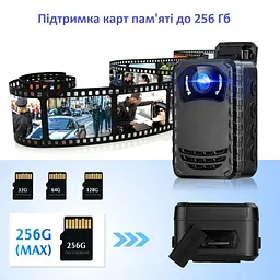 Нагрудна боді-камера Boblov N9 з дисплеєм 1.5 дюйма нічний запис датчик руху акумулятор 2600 мА·год - мініатюра 5