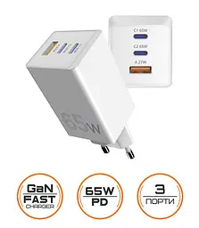 Зарядний пристрій Sigma Mobile PS6501 X-power 65 W GaN, PD, QC, 2xUSB-C, 1xUSB-A, White - мініатюра 3