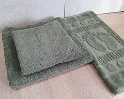 Набір турецьких махрових однотонних рушників Zeron 50х90+70х140+50х70 Green щільність 500 г/м2 - мініатюра 3