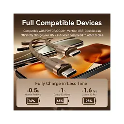 Дата кабель USB-C to USB-C 1.0m 3A aluminum gold Vention (TRDJF) - мініатюра 6