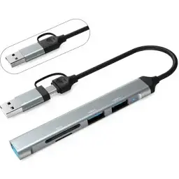 Концентратор Dynamode 5-in-1 USB Type-C/Type-A to 1хUSB3.0 2xUSB 2.0 card-reader SD/MicroSD (DM-UH-514)