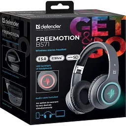Гарнітура Defender FreeMotion B571 Bluetooth+35 мм LED Gray - мініатюра 5