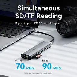 Концентратор Vention USB-C 7-in-1 USB-C PD + USB 3.2 + USB 3.0 + USB 2.0 + RJ45 + SD/TF + HDMI 0.15m (TGUHB) - мініатюра 5