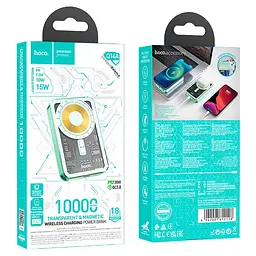 Акумулятор зовнішній магнітний Hoco Q14A Ice Crystal 10000 mAh PD20W magnetic fast charging blue - мініатюра 5