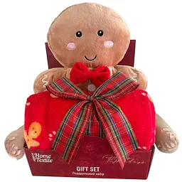 Набір Ardesto Christmas Gingerbread плед червоний 90 х 75 см та декоративна іграшка коричневий 24 см (ART0231TG)