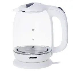 Скляний електрочайник Mesko MS 1302 White, 1,7 л, 2200 Вт, з LED-підсвіткою, прихований нагрівальний елемент, білий - мініатюра 2