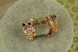 Сережки дитячі Xuping Jewelry сови із танцюючим фіанітом 1,4 см золотисті - мініатюра 2