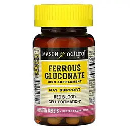 Витамины и минералы Ferrous Gluconate, 100 таблеток Mason Natural fit0017759