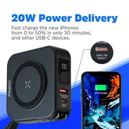 Батарея універсальна Energizer Magnetic Wireless 10000mAh 20W PD, AC зарядка, QI/15W, built-in USB-C (QM10001AC) - мініатюра 11