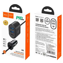 Автомобільний зарядний пристрій Hoco Z35 3USB PD3.0 Black - мініатюра 3