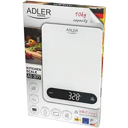 Ваги кухонні Adler AD 3177 white black електронні/ 10кг/ г; мл, унція/ USB type C/ автовимкнення - мініатюра 6