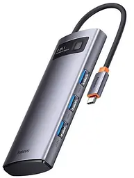 USB-Хаб Baseus Metal Gleam Series 4-in-1 (4xUSB3.0) gray (WKWG070013) - мініатюра 1