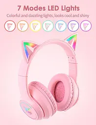 Ігрові Bluetooth навушники Onikuma з котячими вушками, RGB-підсвіткою та мікрофоном рожевий - мініатюра 2