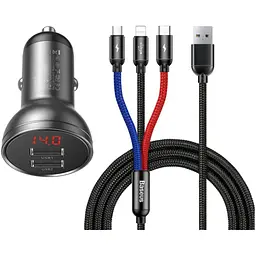 Автомобільний зарядний пристрій Baseus Digital Display Dual USB 24W 3-in-1 Gray (TZCCBX-0G) [169694] - мініатюра 3