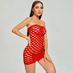 Сексуальний спокусливий еротичний пеньюар сітка - еротична білизна 48 XL червоний W095 - мініатюра 6