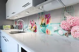 Кухонний фартух Рожеві квіти вінілова наклейка тюльпани гіоцинту троянди Блакитний 60х200 см Happy Pocket Z180608 - мініатюра 6
