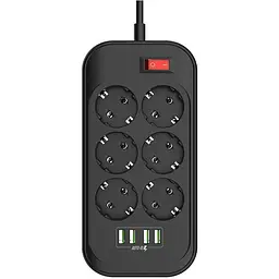 Мережевий фільтр-подовжувач СolorWay CHE-64, 6 розеток 4xUSB 2 м Black