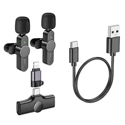 Бездротова мікрофонна система BOROFONE BFK12 Trophy lavalier wireless digital microphone(iP/Type-C) Black (6941991106408) - мініатюра 5