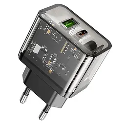 МЗП Hoco N34 Dazzling dual-port PD20W+QC3.0 charger (EU) Transparent Black