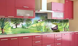 Вініловий кухонний фартух Зелена Річка Акварель наклейка для кухні дерева озеро Природа Happy Pocket Z181714 - мініатюра 4