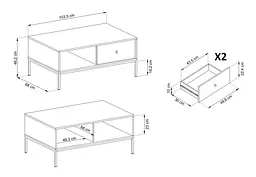 Стіл журнальний Perfect Home Моно / Mono з 2 шухлядами та золотими ніжками ML104 Беж пісочний (PFH-091211) - мініатюра 3