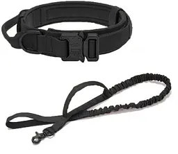 Нашийник для собак з повідцем Harness, нейлоновий з металевою пряжкою-фастекс Чорний, L