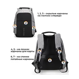 Рюкзак антизлодій Mark Ryden 5815 з відсіком для ноутбука до 15.6" та USB 18 л Grey (16244) - мініатюра 4
