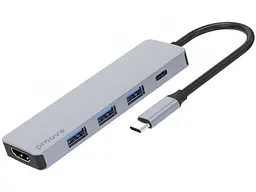 Мультипортовий адаптер Proove Iron Link 5 in 1 (3хUSB3.0 + Tyce C + HDMI) Silver (HBIL00010604)