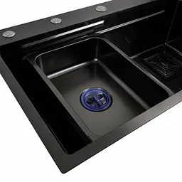 Кухонна мийка 75x45A PVD чорна Platinum Handmade Водоспад, Чорний - мініатюра 5