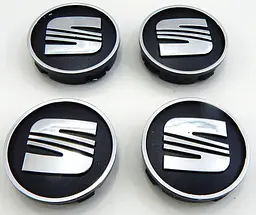 Емблеми коліс Seat (Чорні + Хром) 59 мм (4 шт)