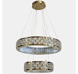 Світлодіодна підвісна кришталева люстра Artlight 3042-60+40GD з двома кільцями, 135W - мініатюра 2