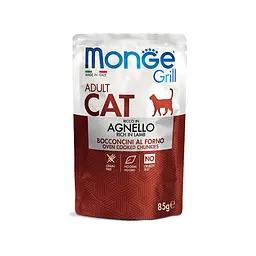 М'ясні шматочки в желе MONGE CAT GRILL Adult з ягнятком для дорослих кішок 85 гр