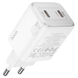 Набір СЗУ HOCO N42 + кабель Lighting, 2xUSB-C, PD45W, кабель 1м, White, Box - мініатюра 2