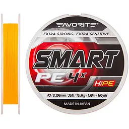 Шнур Favorite Smart PE 4x 150м #3.0/0.296мм 15.5кг Помаранчевий (1013-1693.10.22)