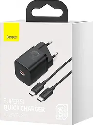 Мережевий зарядний пристрій Baseus Super Si Quick Charger with Mini Cable Type-C to Type-C 3A 25W EU Sets Чорний - мініатюра 3