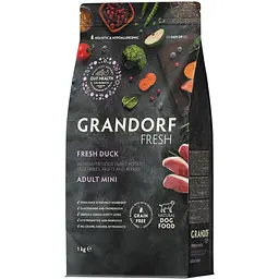 Сухий беззерновий корм для дорослих собак малих порід Grandorf Fresh Duck & Sweet Potato Adult Dog Mini з качкою та бататом 1 кг